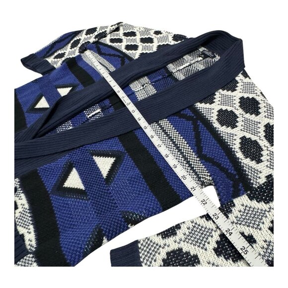 Lucky Brand Aztec Cardigan Sweater XS Blue Cream Open Front Knit Boho Geometric - Picture 7 of 8